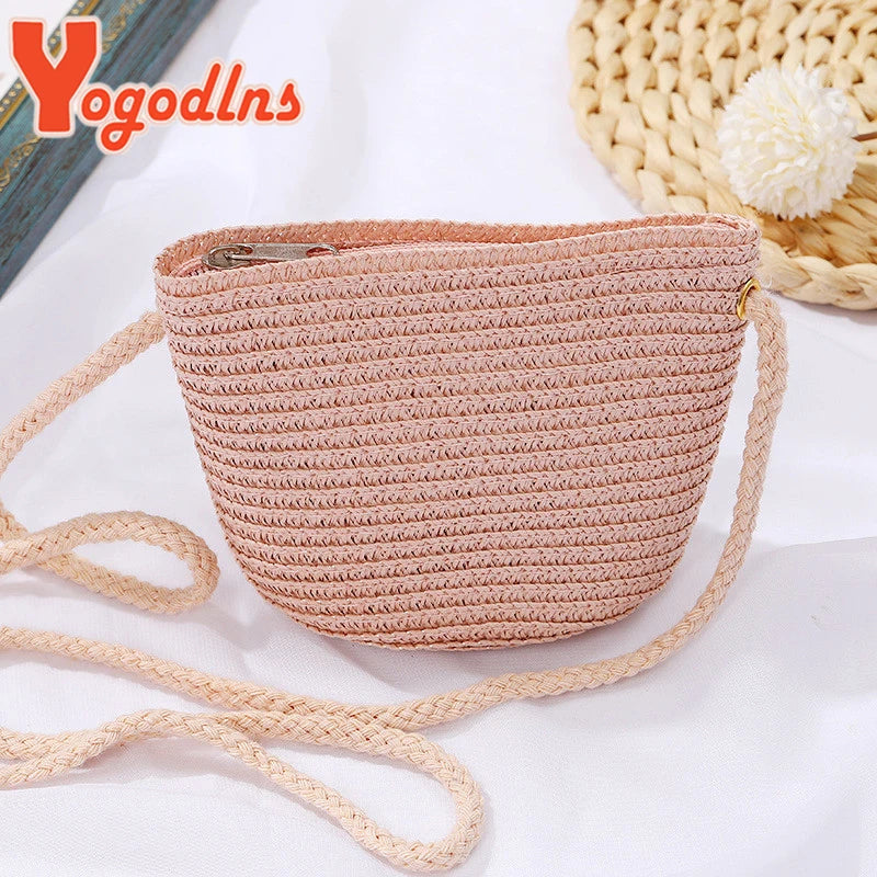 Yogodlns Flap Small Crossbody Shoulder Bag Women Straw Woven Beach Bag Ladies Rattan Handmade Knitted Bucket Mini Purse Handbags