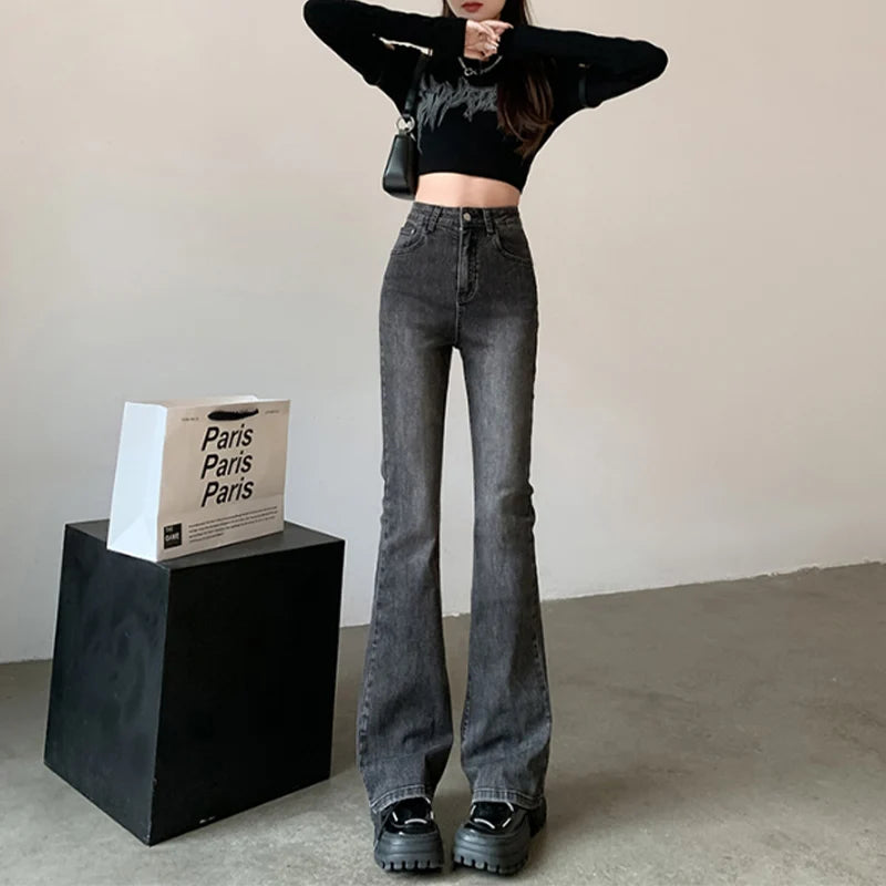 ZOENOVA Harajuku Street Casual Simple Solid Color Women's Jeans 2024 New Fashion Lady High Waist Slim VersatileMicro Flare Pants