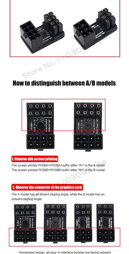 Graphics Card Power Supply Adapter Elbow 180°, GPU PSU Steering Connector PCI-E 6Pin 8Pin Rotating Wiring Artifact Solution