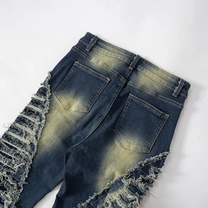 Casual Lösa blå jeans Rippade jeansbyxor med vida ben Kvinnor Streetwear med hög midja Harajuku raka byxor 2024 Sommarunderdel