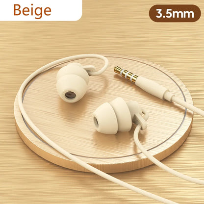 Soft Silicone Headphones Wired Handsfree Type C 3.5mm Jack Earphones In-Ear Sleep Wired Headset With Mic In-line Control Earbuds