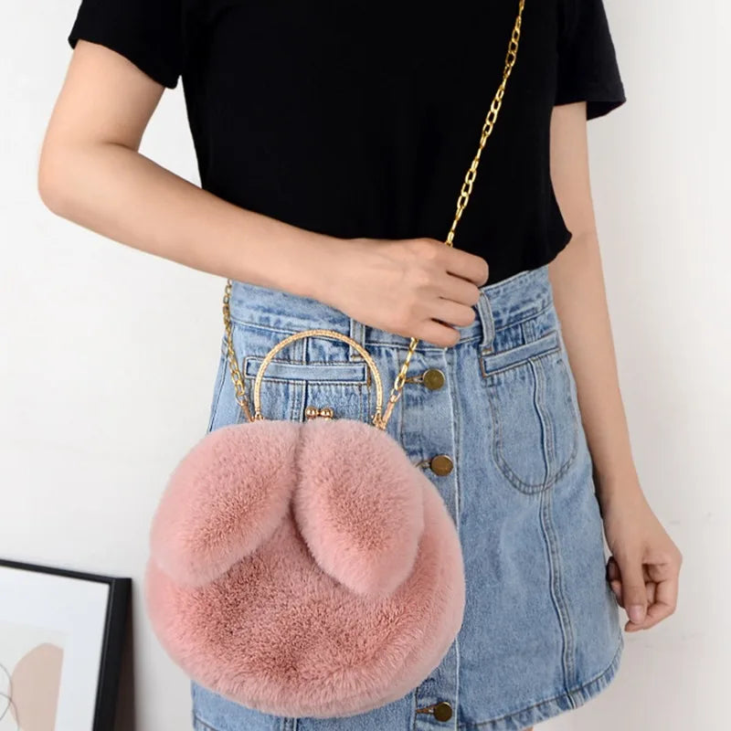 Cute Plush Rabbit Crossbody Bags for Women – Korean Version Cute Purses and Handbags, Girls New Rabbit Ear Shoulder Messenger Bag