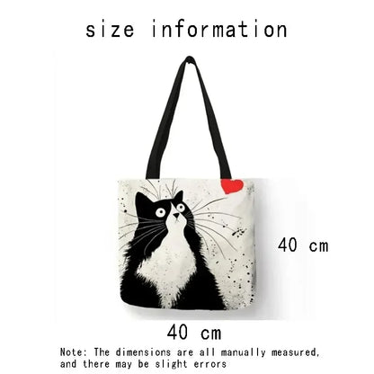 Canvas Bag with High-Definition Digital Cat Pattern – Environmentally Friendly, Portable Linen Shopping Bag