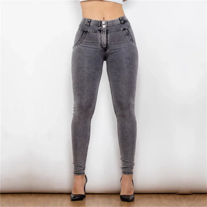 Shascullfites Melody Hög/Mellan midja jeans jeans Faux jeans Skinny Super Elastic Snow Wash blekt grå jeans Hellängd