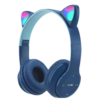 Söta Cat Ear-hörlurar med RGB LED-ljus Trådlöst Headset Barn Flickor Stereo Telefon Musik Bluetooth Headset PC Gamer Present