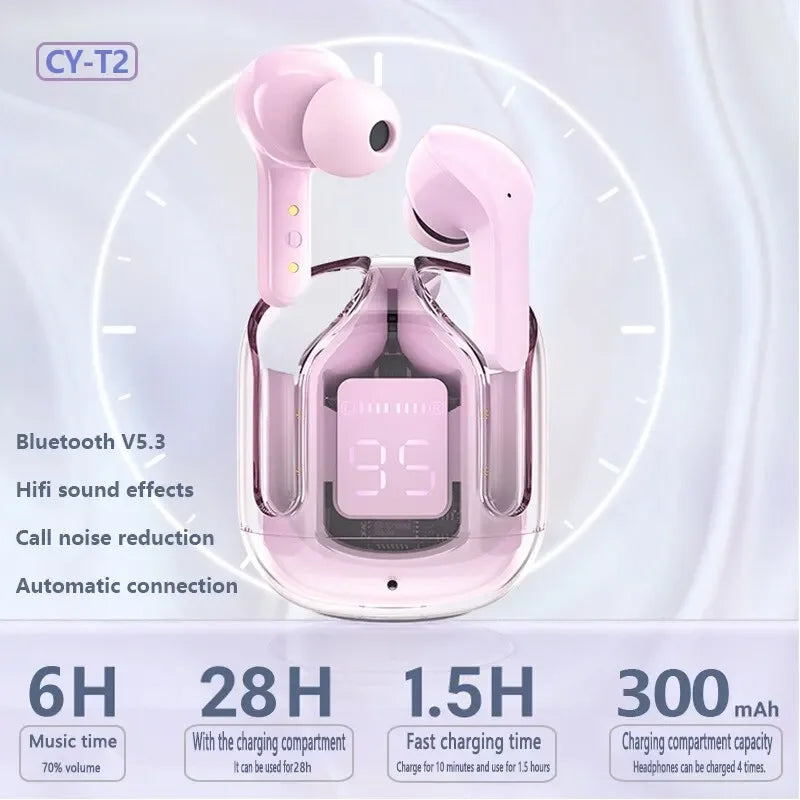 TWS Wireless Earphones Transparent Bluetooth In Ear Headset ENC Sports Headphones LED Power Digital Display Stereo Sound Earbuds