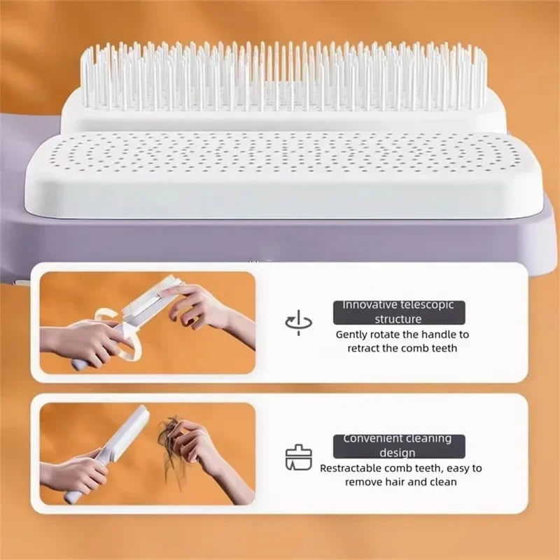 Automatic Cleaning Rotating Hairbrush – Retractable, Anti-Static, Scalp Massaging Comb