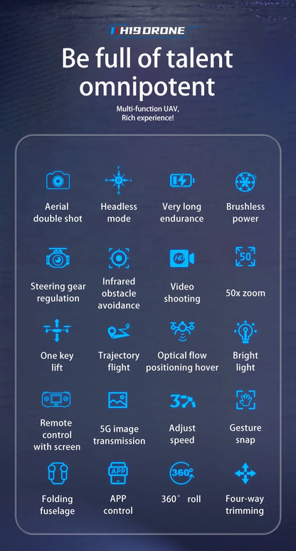 MHD Dual Camera Drone H19 Intelligent skärmkontroll Drone Borstlös Servojustering Lång uthållighet Professionell Quadcopter-leksak