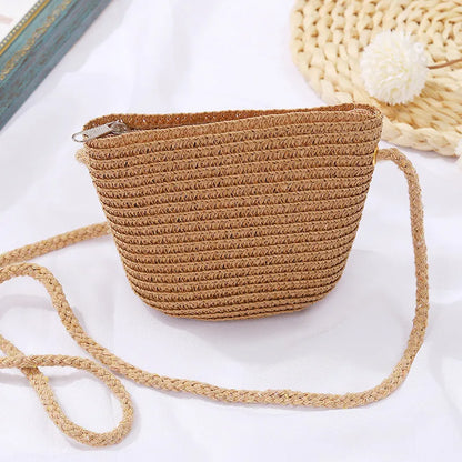 Yogodlns Flap Small Crossbody Shoulder Bag Women Straw Woven Beach Bag Ladies Rattan Handmade Knitted Bucket Mini Purse Handbags