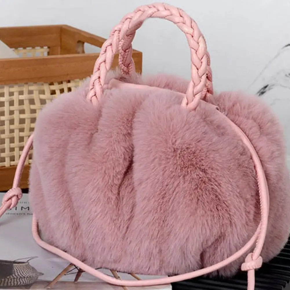 Cute Pumpkin Plush Shoulder Bag - Winter Rabbit Fur Crossbody Tote for Girls