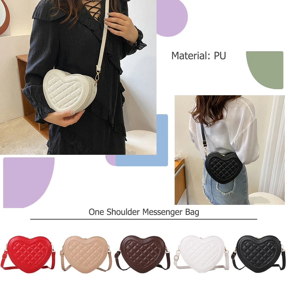 Fashion Heart-Shaped Shoulder Bag for Women – Rhombic Pattern Leather Chain Tote Designer Sling Purse