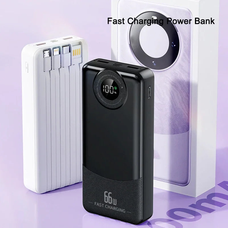 20000mAh 66W Power Bank with Fast Charging and 4 Cables