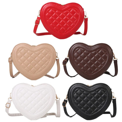 Fashion Heart-Shaped Shoulder Bag for Women – Rhombic Pattern Leather Chain Tote Designer Sling Purse