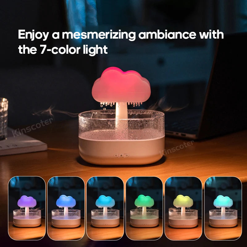 KINSCOTER Rain Clouds Aroma Diffuser – Zen Raindrops Luftfuktare, USB Desktop Ultrasonic Sprayer