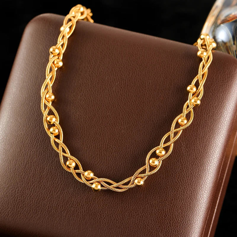 GANEMLY 316L Stainless Steel Metal Waterproof 18K Gold Plated Twist Necklace Women Fashion Neck Chain Collar Jewelry Bijoux