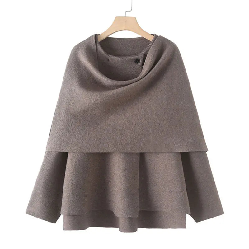 Asymmetric Knitted Scarf Coat with Long Sleeves Casual Streetwear