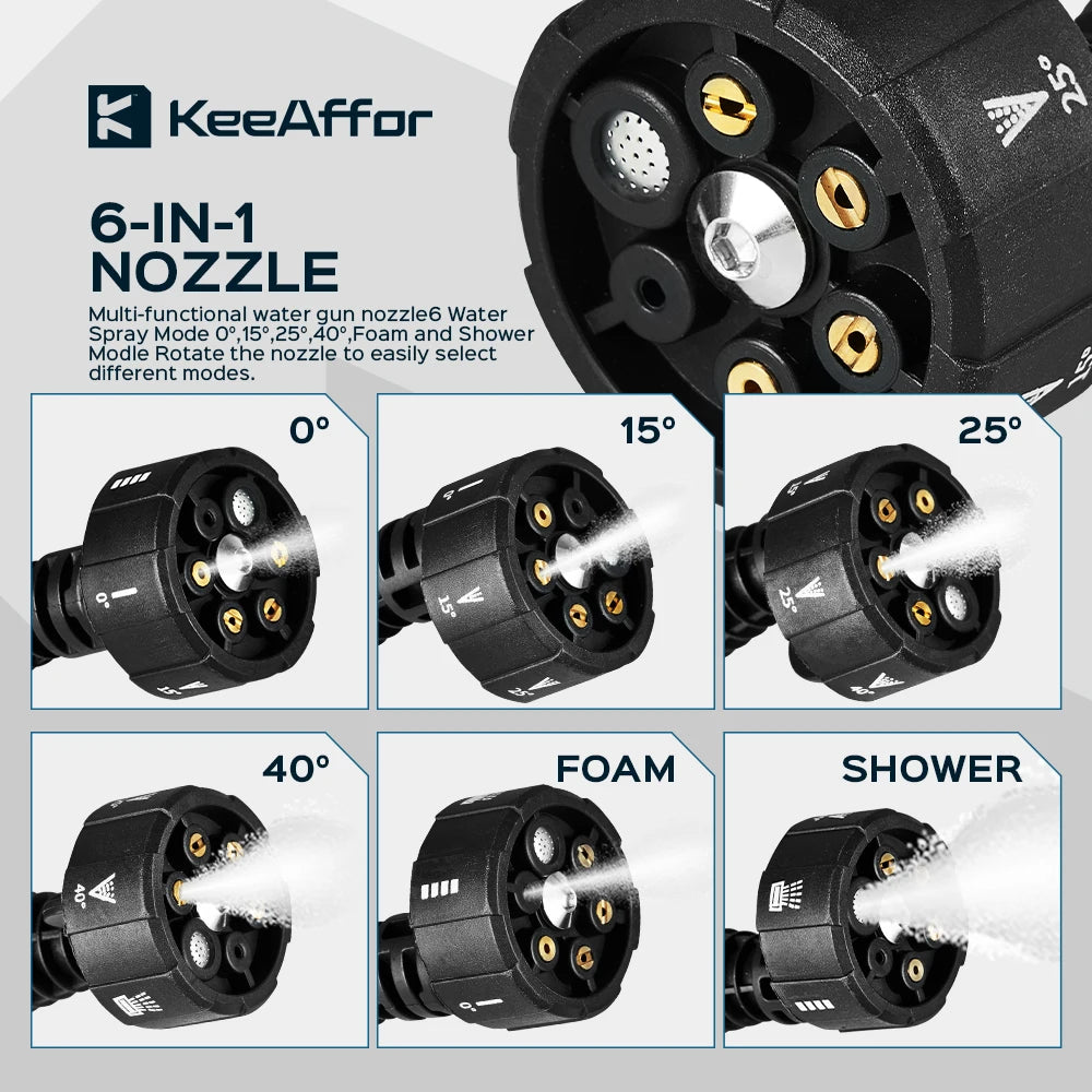 KEEAFFOR 250Bar 3500W borstlös högtrycksvattenpistol 6-i 1 sladdlös uppladdningsbar biltvättpistol för Makita 18V batteri