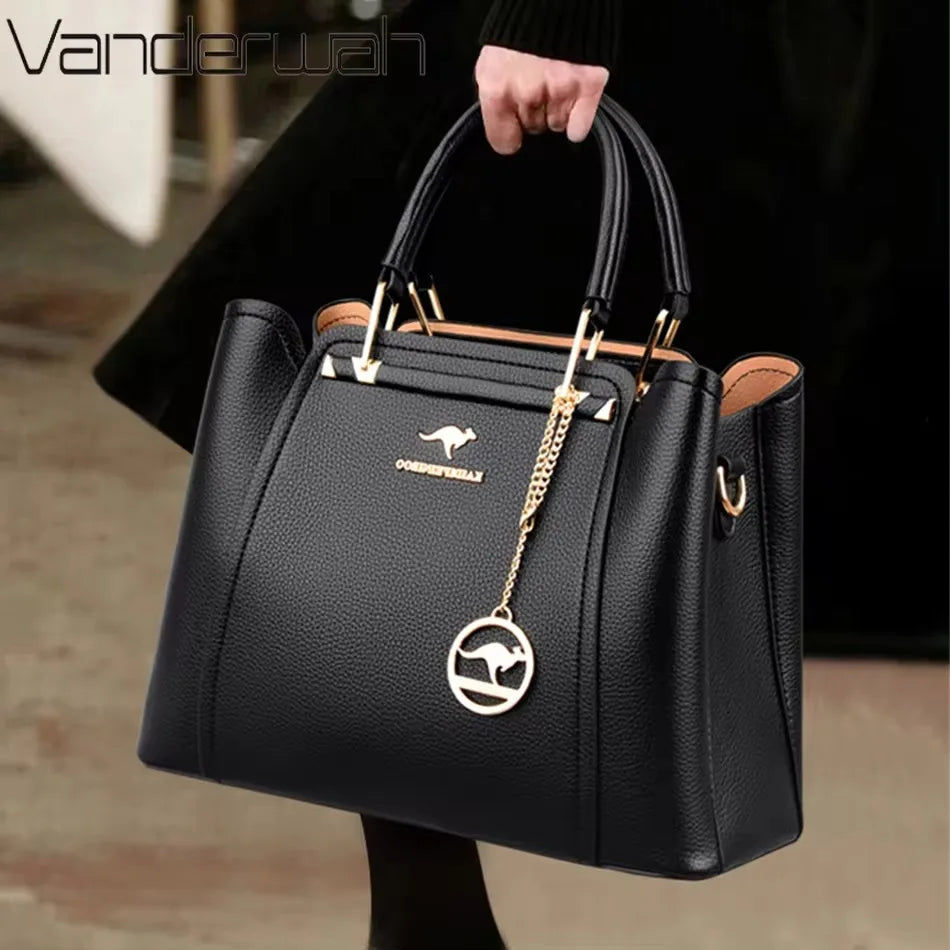 Genuine Soft Leather Handbags for Women Vintage Shoulder Tote Bag Luxury Designer Ladies Large Capacity Purse Bags Sac A Main