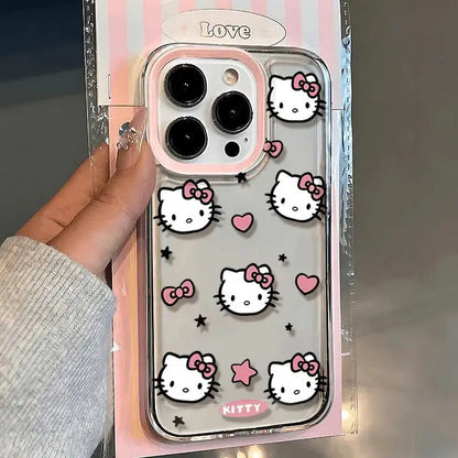 Genomskinligt telefonfodral med tecknad Hello Kitty-design för iPhone 14 Plus