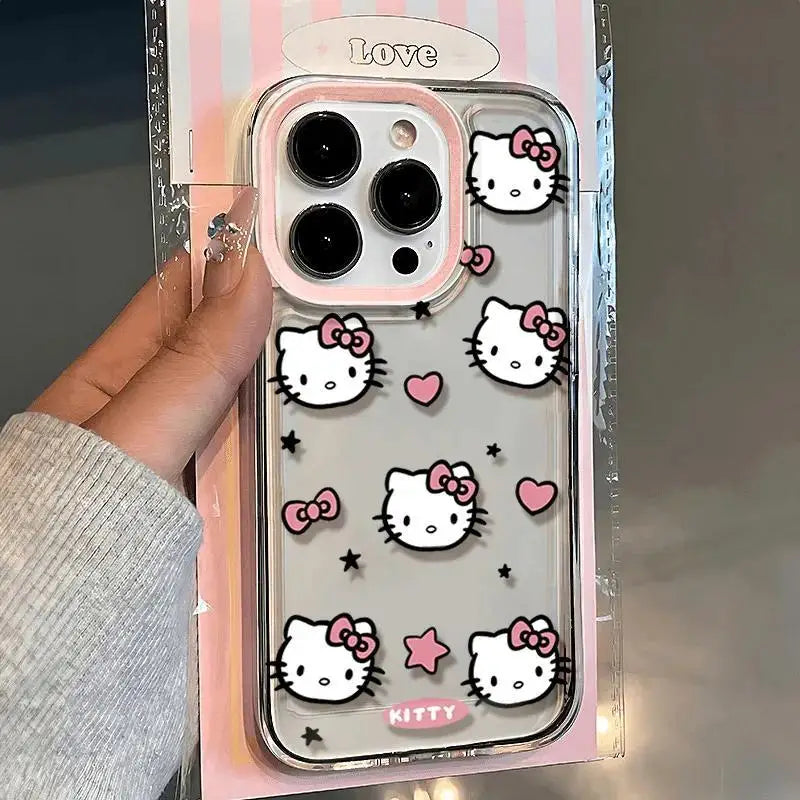 Clear Transparent Phone Case with Cartoon Hello Kitty Design for iPhone 15 Pro