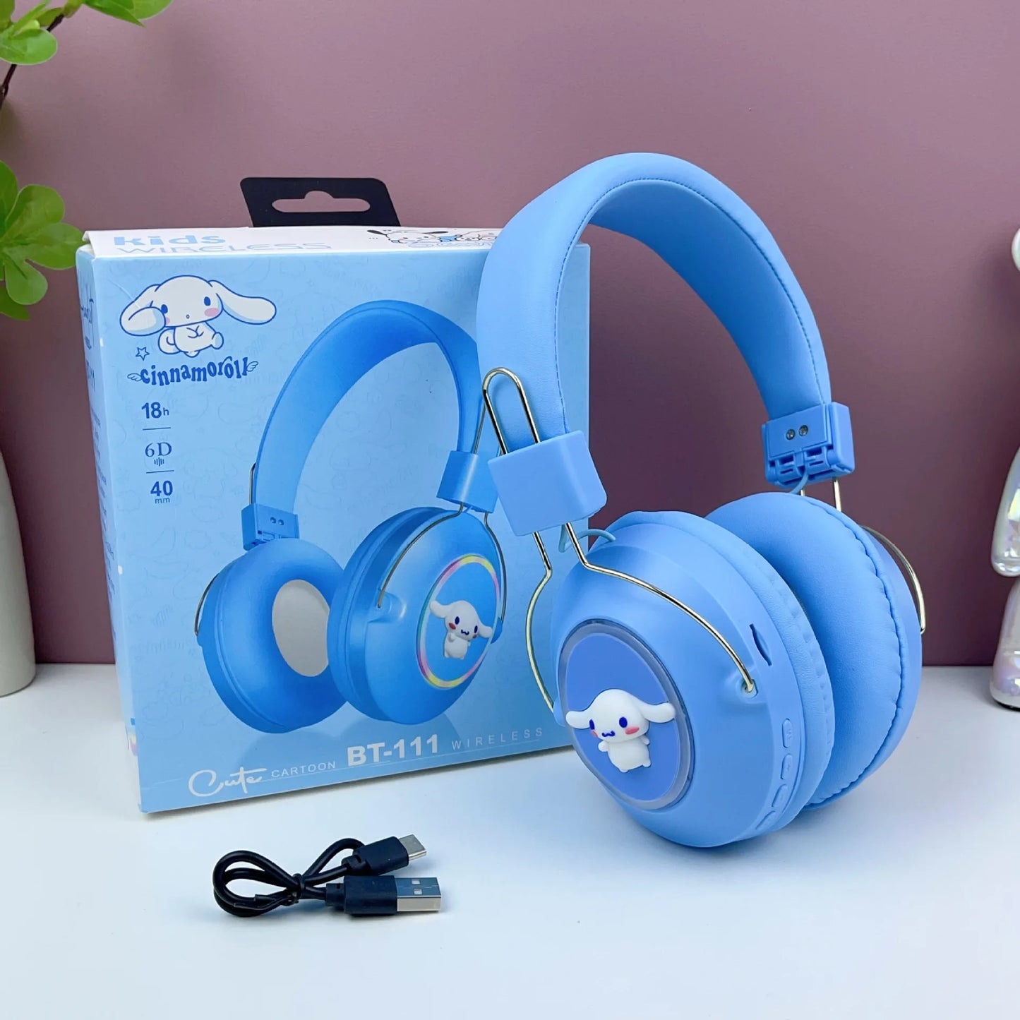 New Sanrio Kuromi Stitch Cartoon Bluetooth Sports Earphones with LED Flashing Wireless Headworn Gaming Esports Earphones