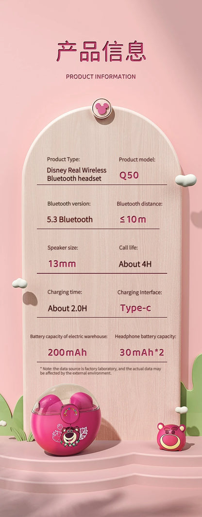 Nya Disney Q50 Stitch Angel Wireless Bluetooth 5.3 hörlurar HiFi Surround Sound Headset Smart Touch Headphone Lång uthållighet